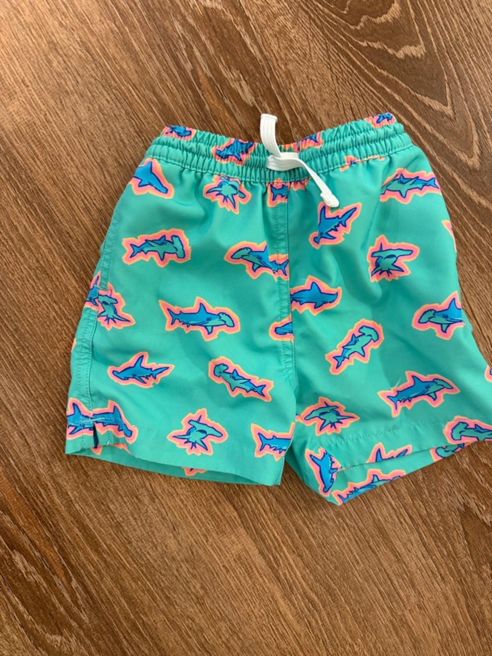 chubbies Teal Swim Shorts with Pink & Blue Shark Print